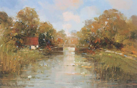 Aan de waterkant II White Modern Wood Framed Art Print with Double Matting by de Haan, Rob