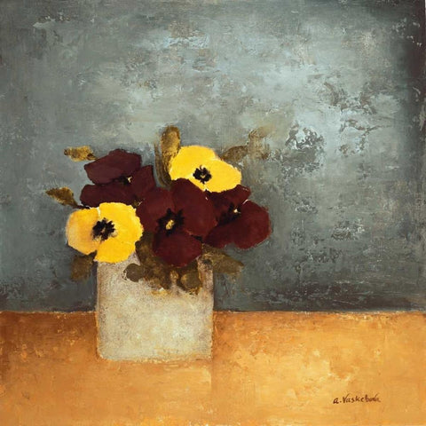Pansies I White Modern Wood Framed Art Print by Vaskebova, Anouska