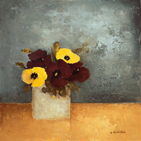 Pansies I White Modern Wood Framed Art Print with Double Matting by Vaskebova, Anouska
