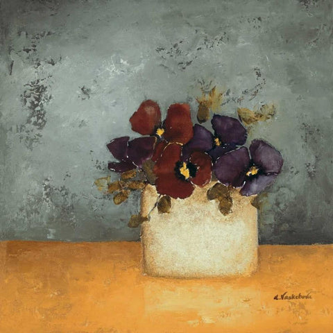 Pansies II White Modern Wood Framed Art Print by Vaskebova, Anouska