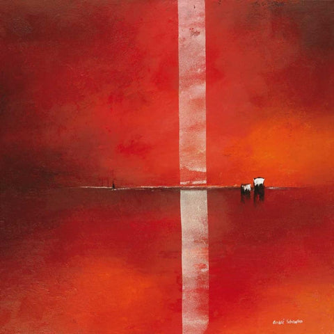 Deep red I White Modern Wood Framed Art Print with Double Matting by Schrooten, Andre