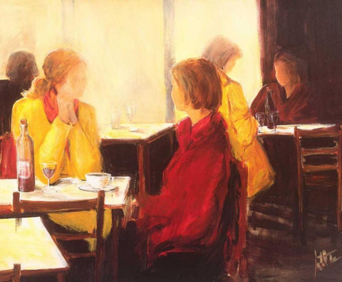 A good conversation I White Modern Wood Framed Art Print with Double Matting by Roseboom, Jettie