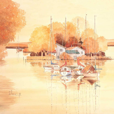 Seaside II Black Modern Wood Framed Art Print with Double Matting by Franz, Heigl