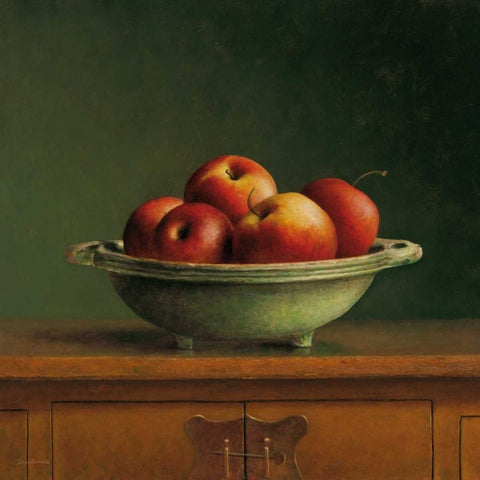 Apples White Modern Wood Framed Art Print by van Riswick, Jos