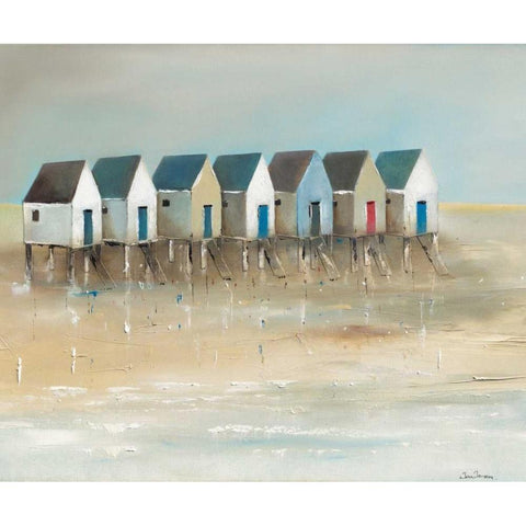Beach cabins I Gold Ornate Wood Framed Art Print with Double Matting by Jauneau, Jean