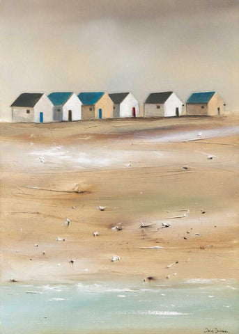 Beach cabins III Black Ornate Wood Framed Art Print with Double Matting by Jauneau, Jean