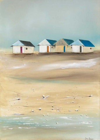 Beach cabins IV Black Ornate Wood Framed Art Print with Double Matting by Jauneau, Jean