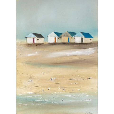 Beach cabins IV Black Modern Wood Framed Art Print by Jauneau, Jean