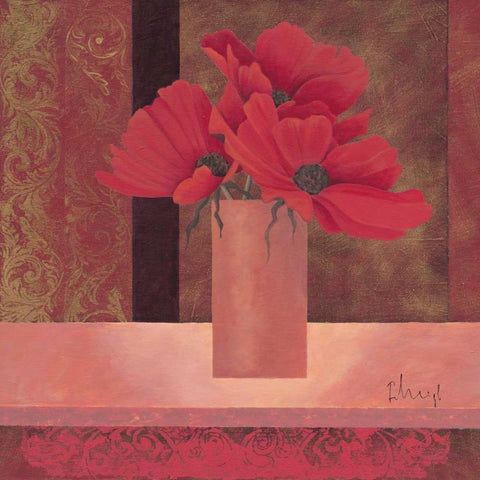 Composition in red I Black Ornate Wood Framed Art Print with Double Matting by Paus, Hans