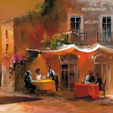 Dinner for two IV White Modern Wood Framed Art Print by Haenraets, Willem