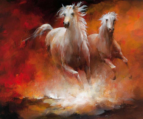 Wild Horses II White Modern Wood Framed Art Print with Double Matting by Haenraets, Willem