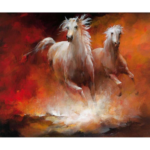 Wild Horses II Black Modern Wood Framed Art Print by Haenraets, Willem