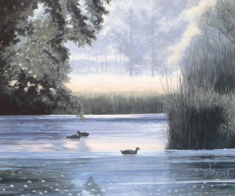 Water base II White Modern Wood Framed Art Print with Double Matting by Heigl, Franz