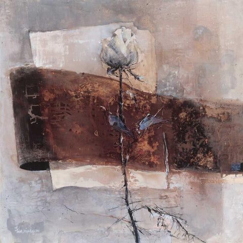 One Rose Black Modern Wood Framed Art Print by Vriesendorp, Heleen