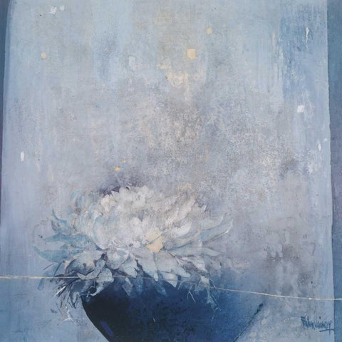 Blue Magnificence II White Modern Wood Framed Art Print with Double Matting by Vriesendorp, Heleen