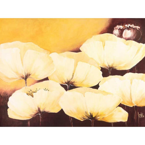 Yellow Poppies II Gold Ornate Wood Framed Art Print with Double Matting by Roseboom, Jettie