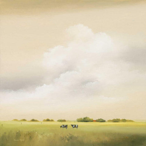 Cows II White Modern Wood Framed Art Print by Paus, Hans