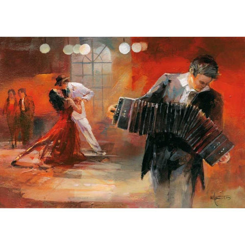 Bandoneon Black Modern Wood Framed Art Print with Double Matting by Haenraets, Willem