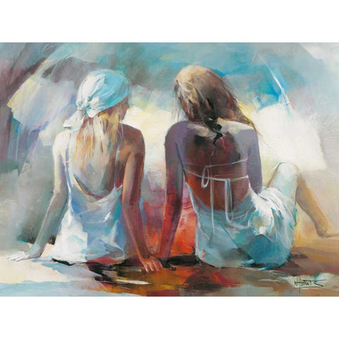 Two Girl friends I Gold Ornate Wood Framed Art Print with Double Matting by Haenraets, Willem
