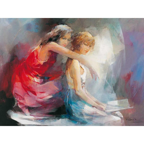 Two Girl friends II Black Modern Wood Framed Art Print with Double Matting by Haenraets, Willem