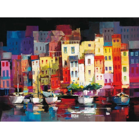 Seaport Town I Black Modern Wood Framed Art Print by Haenraets, Willem