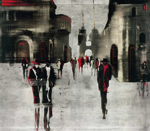 City scene II Black Ornate Wood Framed Art Print with Double Matting by Radzetska, Elena
