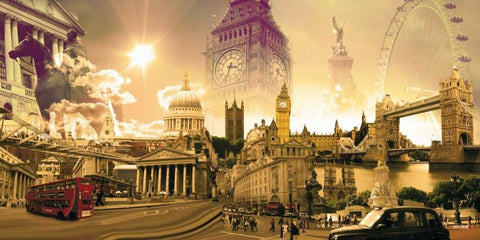 London Highlights Black Ornate Wood Framed Art Print with Double Matting by Nyss