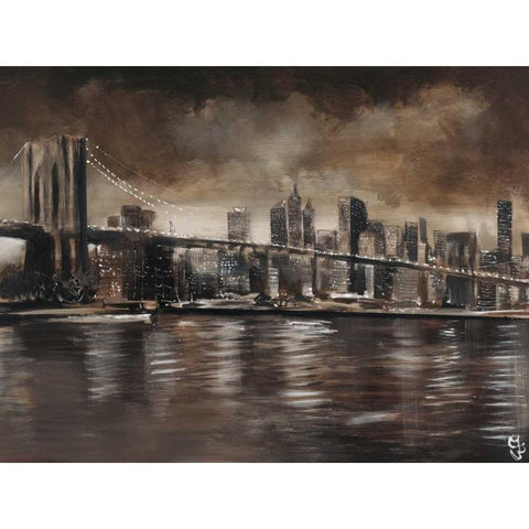 NY Brooklyn Bridge Black Modern Wood Framed Art Print by Volynets, Yuliya