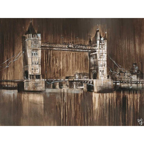 London Tower Bridge Black Modern Wood Framed Art Print with Double Matting by Volynets, Yuliya