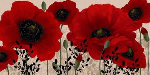 Red poppy Black Ornate Wood Framed Art Print with Double Matting by Linda, Wood