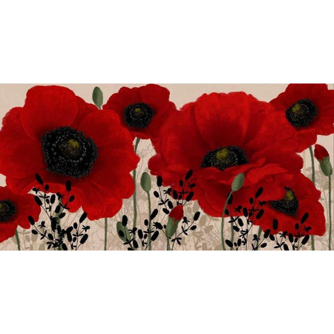Red poppy Black Modern Wood Framed Art Print by Linda, Wood