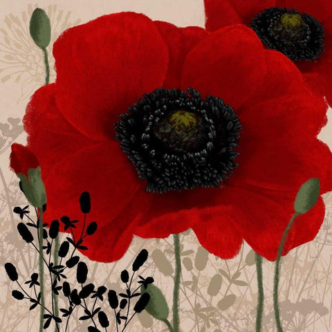 Red poppies I Black Modern Wood Framed Art Print by Linda, Wood