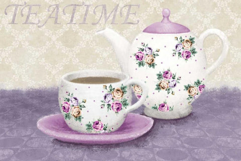 Teatime Black Ornate Wood Framed Art Print with Double Matting by Linda, Wood