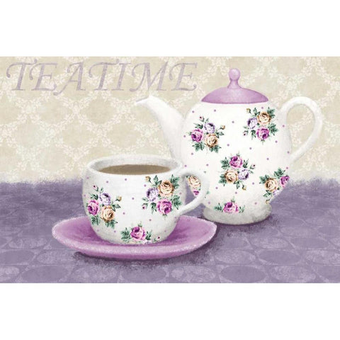 Teatime White Modern Wood Framed Art Print by Linda, Wood