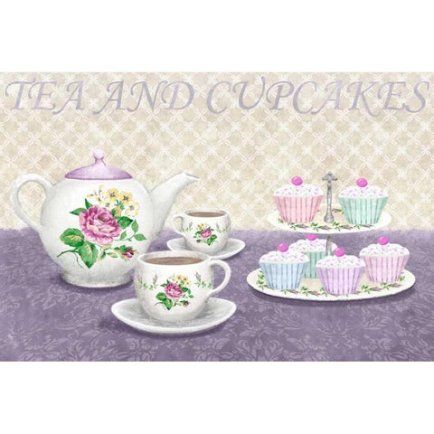 Tea and cupcakes Black Modern Wood Framed Art Print by Linda, Wood