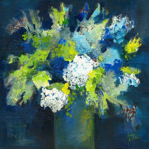 Bleu White Modern Wood Framed Art Print with Double Matting by Roseboom, Jettie