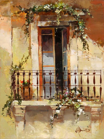 Balcony III Black Ornate Wood Framed Art Print with Double Matting by Haenraets, Willem