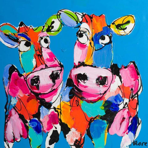 Colourful art cows Black Modern Wood Framed Art Print by Fiore, Art