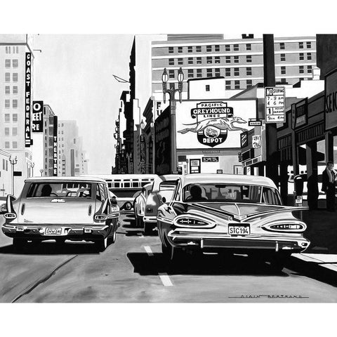 Greyhound Depot White Modern Wood Framed Art Print by Bertrand, Alain