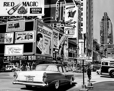 Advertising in the City Black Ornate Wood Framed Art Print with Double Matting by Bertrand, Alain