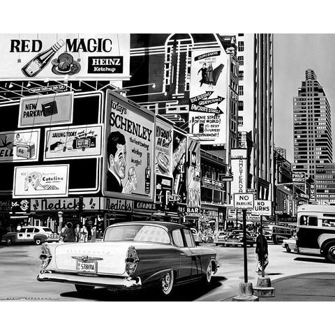 Advertising in the City Gold Ornate Wood Framed Art Print with Double Matting by Bertrand, Alain