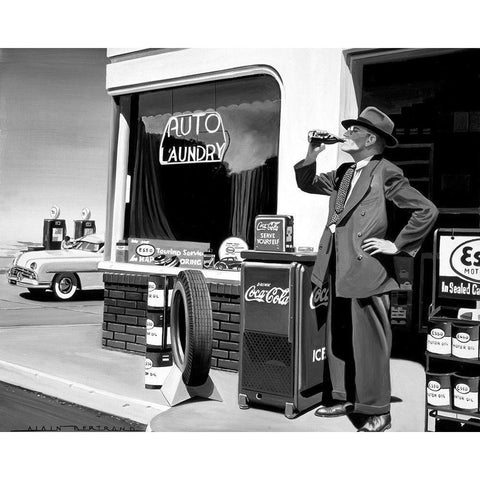 Auto Laundry White Modern Wood Framed Art Print by Bertrand, Alain