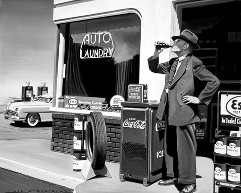 Auto Laundry Black Ornate Wood Framed Art Print with Double Matting by Bertrand, Alain