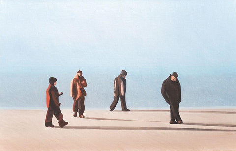 Strandwanderer im Abendlicht Black Ornate Wood Framed Art Print with Double Matting by Kock, Bernhard