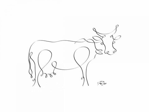 Cow Black Ornate Wood Framed Art Print with Double Matting by Mahdavi, Gholam Reza