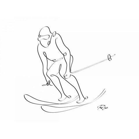 Skier White Modern Wood Framed Art Print by Mahdavi, Gholam Reza