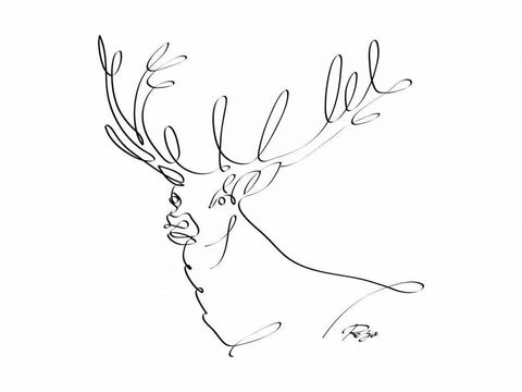 Deer White Modern Wood Framed Art Print with Double Matting by Mahdavi, Gholam Reza