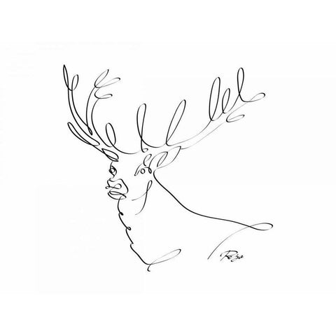 Deer White Modern Wood Framed Art Print by Mahdavi, Gholam Reza