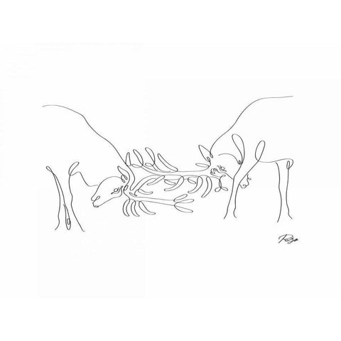 Deer Fight 01 Black Modern Wood Framed Art Print with Double Matting by Mahdavi, Gholam Reza