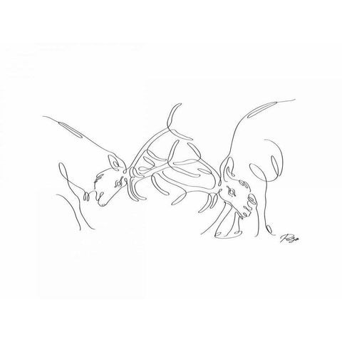 Deer Fight 02 Black Modern Wood Framed Art Print by Mahdavi, Gholam Reza
